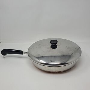 Revere Ware Vintage 12 Inch Skillet Fry Pan & Lid Copper Bottom Clinton ILL USA